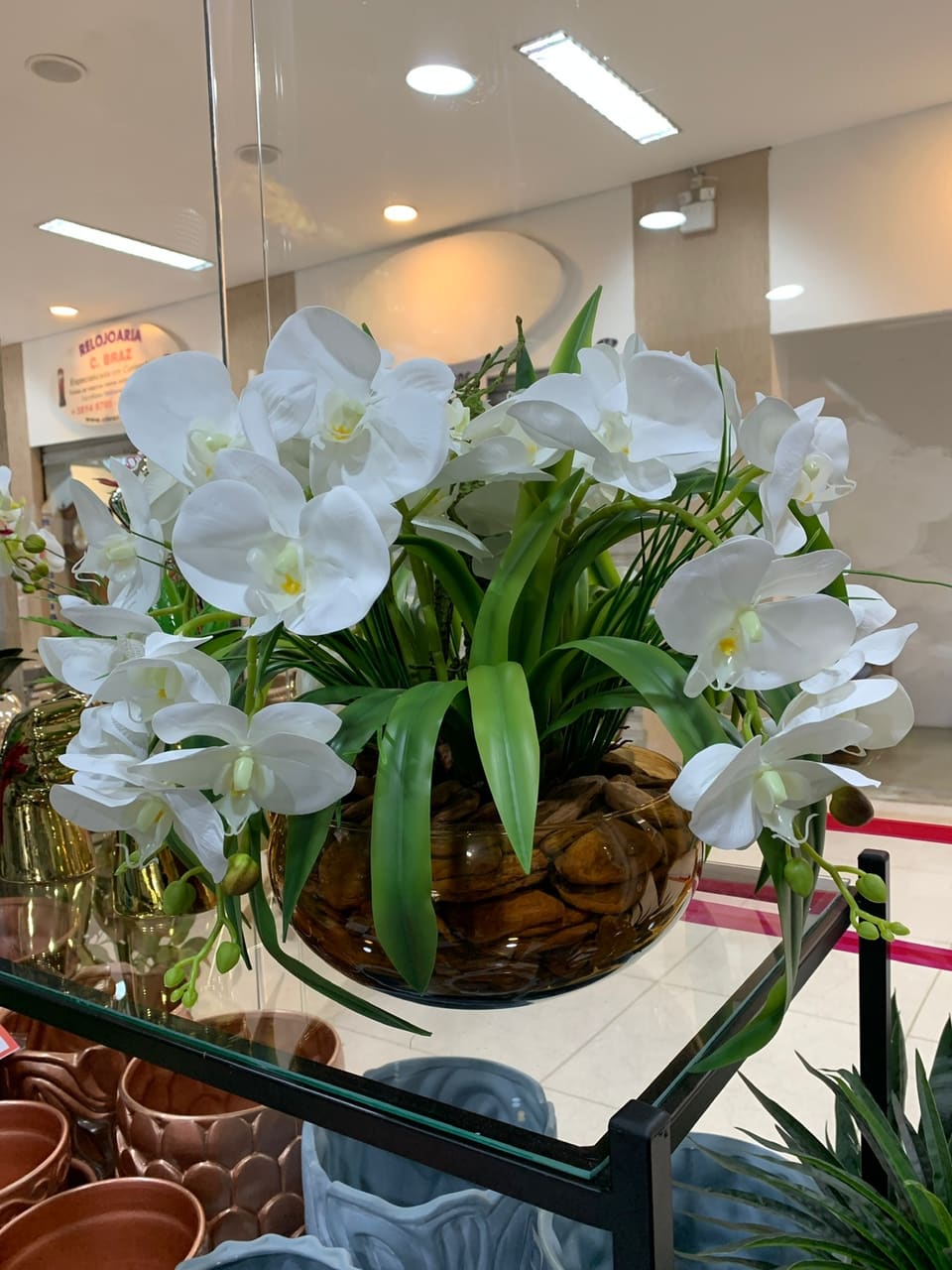 Arranjo de orquídeas em shopping